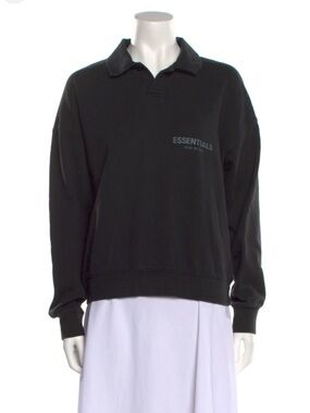 Fear of God Women’s Black Logo Polo Pullover Sweatshirt Oversized XS FLAWS